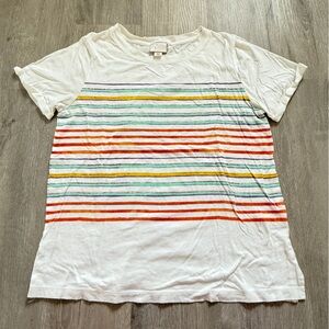 Anthropologie White Tee with Multicolor Stripes